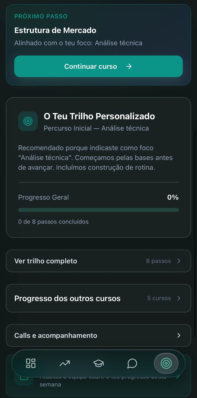 Ecrã da app DROPOWER com o próximo passo e o trilho personalizado